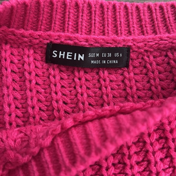 Hot Pink Solid Ribbed Knit Drop Shoulder Sweater - Picture 5 of 5